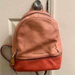 Michael Kors Pink Peach Rhea Backpack Two-tone Leather Medium Gold Hardware